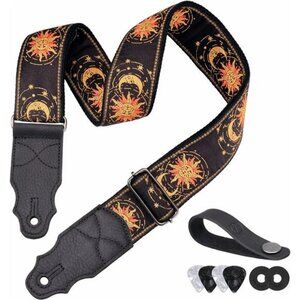 Adjustable guitar strap leather ends cotton acoustic electric bass strap set